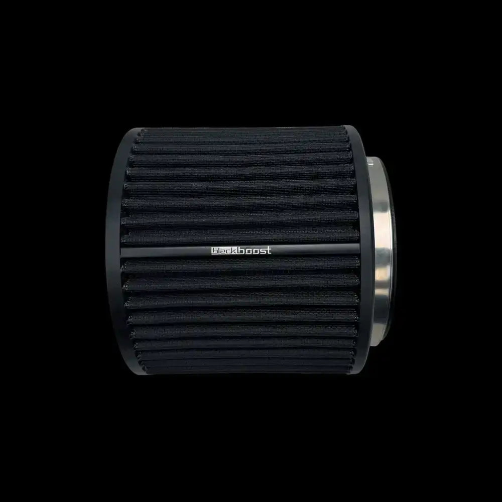 Schwarzer Blackboost Luftfilter für Mini Cooper, hochwertiges Tuning-Teil, vor schwarzem Hintergrund.