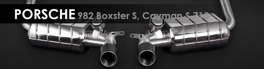 982 Boxster, Cayman S 718 | Capristo - Endschalldämpfer inkl. programmierbarer Steuerung EVCU-1 farbig eloxierte Alu-Endrohre in schwarz, rot oder silber* und Aluminium Außenhülse in wicrom black.