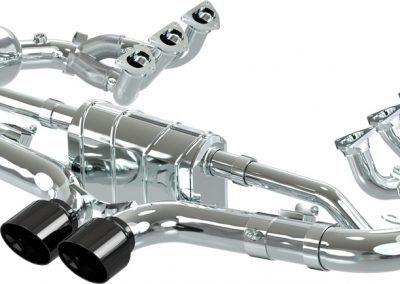 Porsche 992 GT3 | Capristo - Rear silencer for use with the OEM actuators, coloured anodised oblique tailpipes in red, silver, black, gold* and aluminium outer sleeve in wicrom black. Please note the permitted vehicle types in the approval