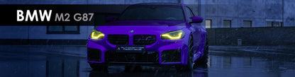 BMW M2 G87 | Capristo - Endschalldämpfer mit Verbindungsrohren und Mittelschalldämpfer-Ersatzrohren, zur Verwendung mit OEM-Aktuatoren, mit eloxierten Alu-Endrohren im schrägen Schnitt (schwarz, rot, silber*) und Aluminium Außenhülse in wicrom black.
