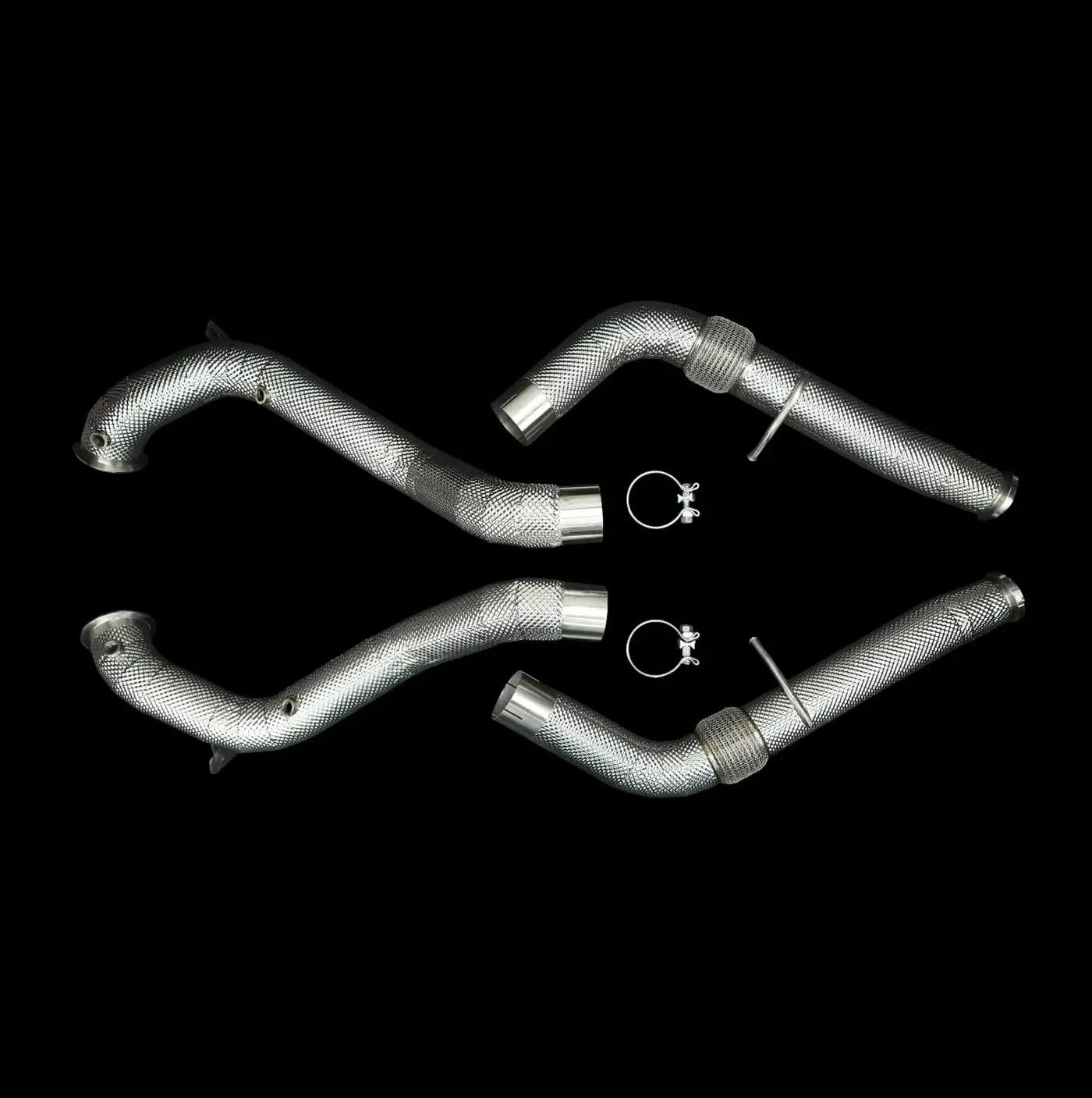 Edelstahl Hitzeschutz Downpipes Auto-Tuning-Teile, Klemmen, schwarzer Hintergrund, KTH Shop