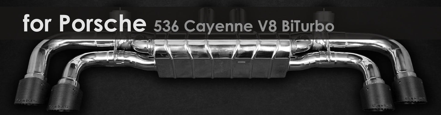 536 Cayenne V8 | Capristo - Exhaust system for use with the original actuators, center silencer replacement pipes, without tailpipes (for OEM tailpipes)