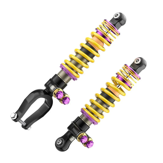 Zwei gelb-violette Stoßdämpfer für Auto-Tuning, hochwertiges Fahrwerk Zubehör KTH Shop