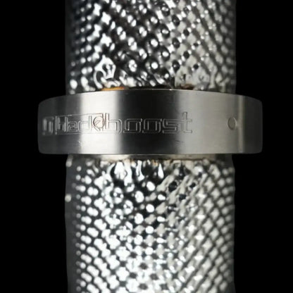 Tuning-Teil Hitzeschutzband aus Metall mit blackboost Gravur, Nahaufnahme, KTH Shop