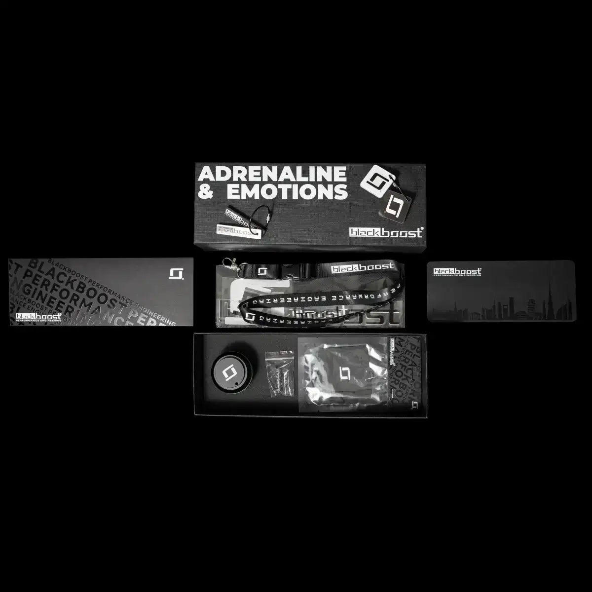 Blackboost Tuning-Paket mit Thermostat und Zubehör, KTH Shop, hochwertiges Tuning-Set auf schwarzem Hintergrund