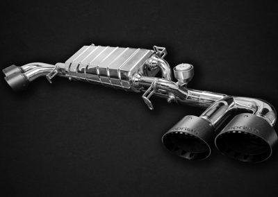 GTR MK3|MK4|Nismo | Capristo - Endschalldämpfer, Mittelschalldämpfer-Nachkatersatzrohr D 80, EVCU-1 Endrohre Aluminium eloxiert (Gold, Rot, Schwarz, Silber*) und Carbon Aussenrohr