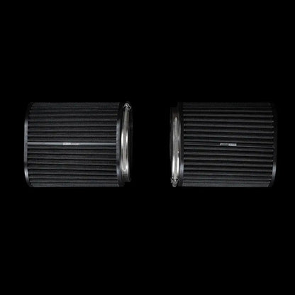 Zwei ovale Sportluftfilter für Auto-Tuning, schwarz, vor schwarzem Hintergrund, KTH Shop