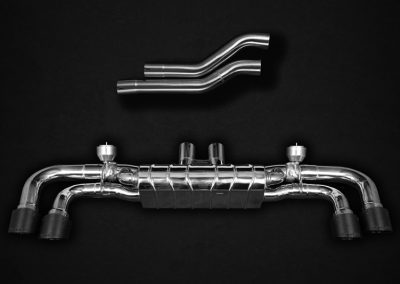 536 Cayenne V6 | Capristo - Rear silencer with connecting pipes, CES-3 control , coloured anodized aluminium tailpipes, in black, red or silver* with aluminium outer sleeve. Please note the permitted vehicle types in the ECE Approval