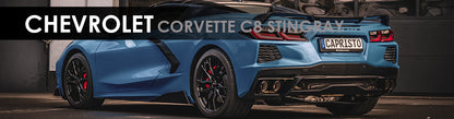 Corvette C8 Stingray | Capristo - Rear silencer with coloured anodized tailpipes in black, red, silver* with aluminium outer sleeve in Wicrom Black. Please note the permitted vehicle models in the ECE-Approval.