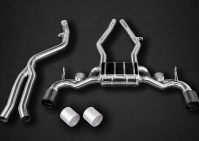 Supra | Capristo - Complete exhaust system, rear muffler, EVCU-1 programmable controller, OPF replacement tubes, with anodised aluminium tailpipes (available in black, red and silver*) with carbon outer tube
