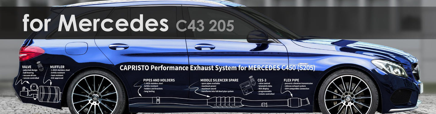 C43 205 | Capristo - muffler, replacement pipes, CES-3 ECE approval (exclusive Cabriolet)