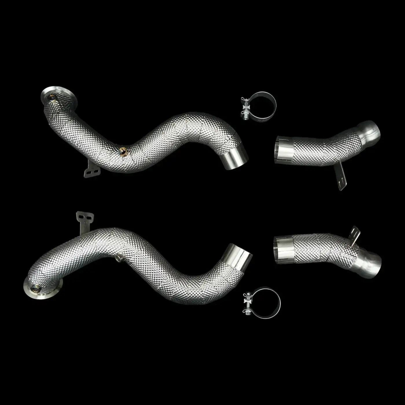 Hitzeschutz Downpipes aus Edelstahl mit Schellen, Kfz Tuning Zubehör, KTH Shop Produktfoto