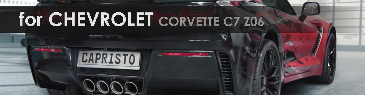 Corvette C7 Z06 | Capristo - Rear silencer for original tailpipes, CES-3 , with tailpipes made of anodized aluminium (available in black, red, silver*) with carbon outer pipe. Please note the permitted vehicle types in the ECE approval