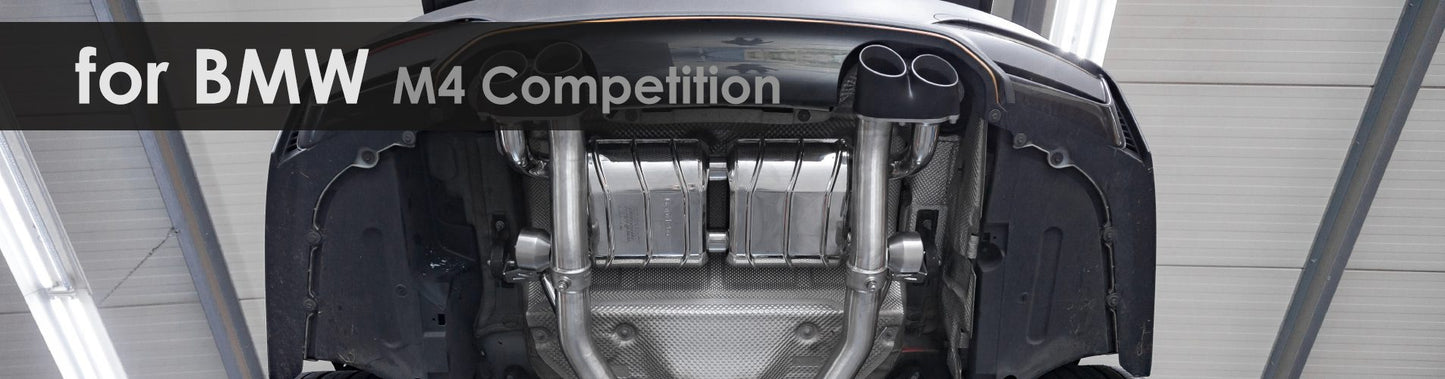 M4 Competition | Capristo - Muffler with carbon tailpipes, consisting of stainless steel inner tube, colored anodized aluminum tube (black, silver or red*) and carbon outer tube, programmable damper control EVCU-1