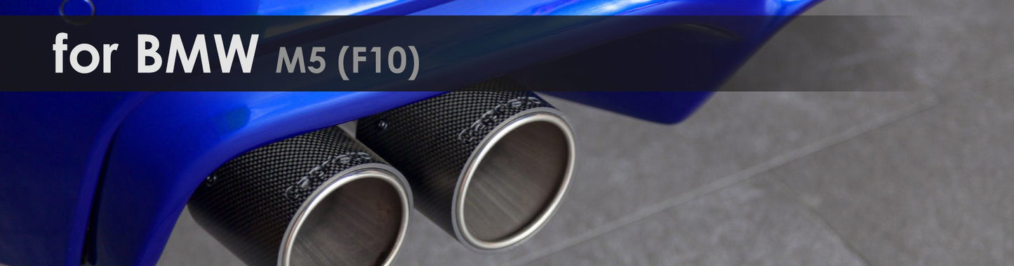 BMW M5 (F10) | Capristo - Muffler with control unit EVCU-1 , connecting pipes, aftercoat kit with carbon end tubes, consisting of stainless steel inner tube, colored anodized aluminum tube (black, silver or red**) and carbon fiber shell