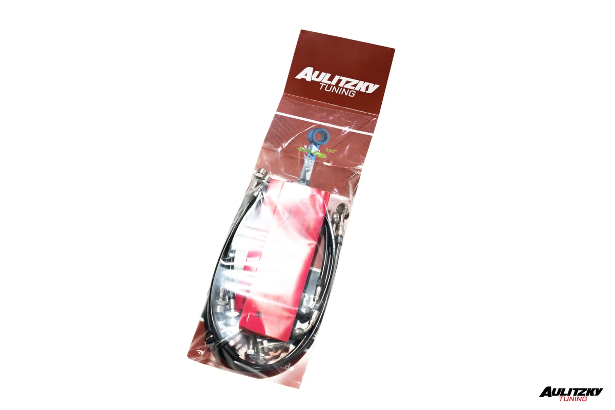 Aulitzky Stahlflex-Bremsleitungen, Mantel carbon-look, Fittings Edelstahl passend für BMW M2 Competition/CS F87 (S55) (Abbildung ähnlich)